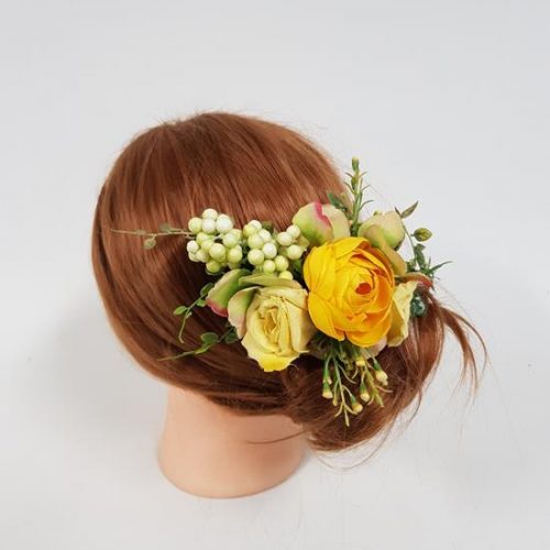 Artificial Hair Comb - "Yellow Garden"