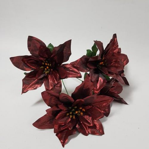 Christmas Poinsettia Bunch Metallic Burg 35cm