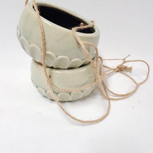 Hanging Planter Glazed Green 15.5cm