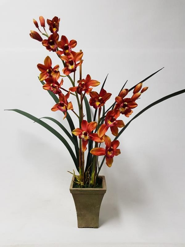 Artificial Cymbidium Orchid Plant Orange 80cm