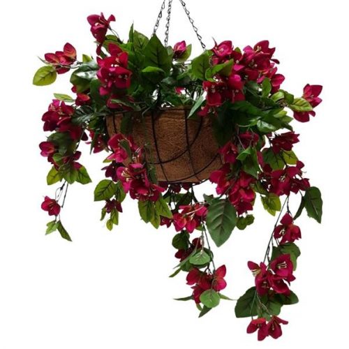 Artificial Bougainvillea Plant in Rattan Hanging Basket