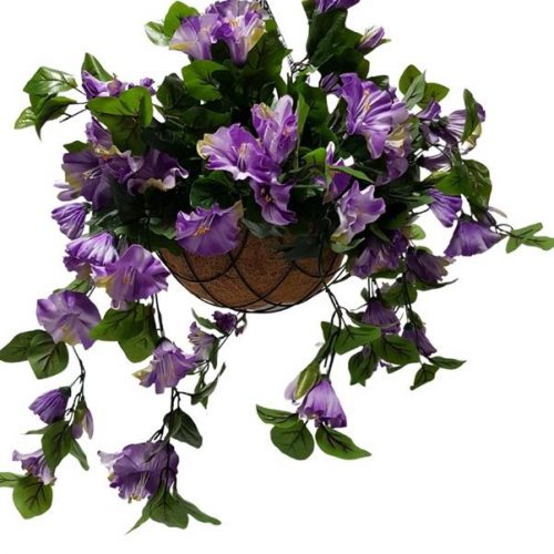 Artificial Petunia Plant PURPLE in Rattan Hanging Basket