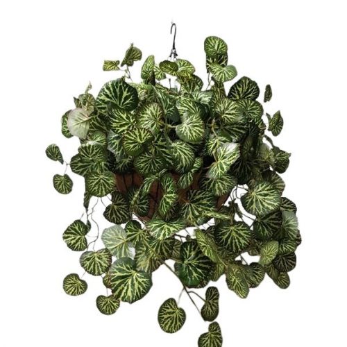 Artificial  Saxifraga Geranium Plant in Rattan Hanging Basket