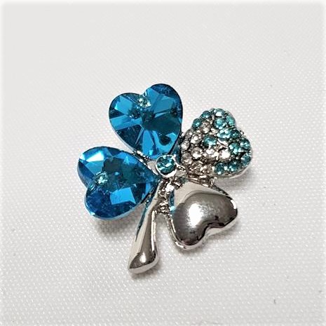 Rhinestone 4 leaf Clover Brooch Aqua- Style 18