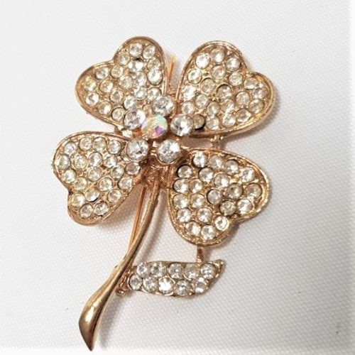 Rhinestone 4 leaf Clover Brooch Gold- Style 11