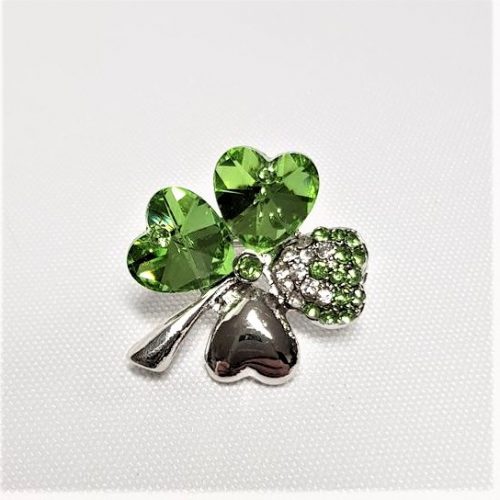 Rhinestone 4 leaf Clover Brooch Green- Style 15