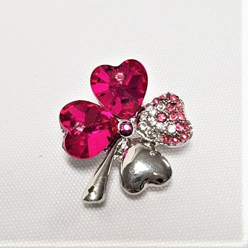 Rhinestone 4 leaf Clover Brooch Pink- Style 17