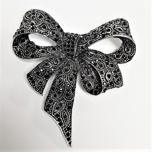 Rhinestone Black Bow Brooch- Style 29