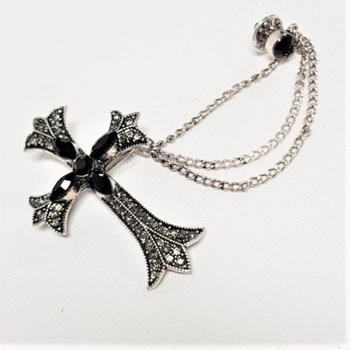 Rhinestone Cross Brooch Black - Style 13