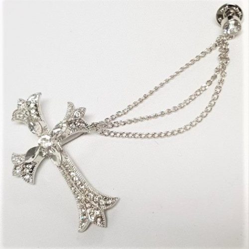 Rhinestone Cross Brooch Silver - Style 14