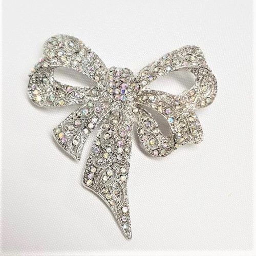 Rhinestone Silver Bow Brooch- Style 28
