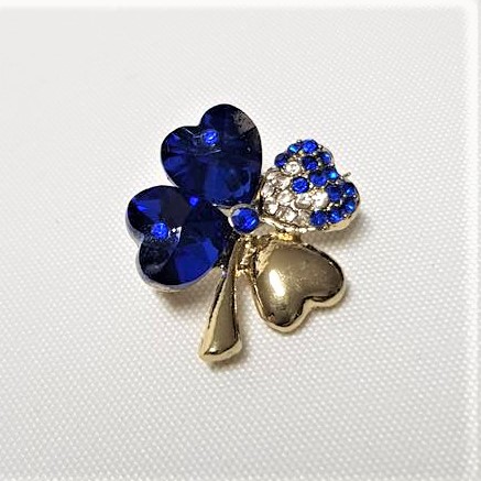 Rhinestone/Gold 4 leaf Clover Brooch Blue- Style 19
