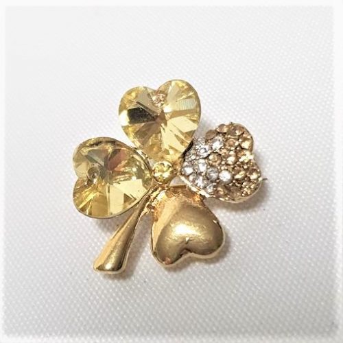 Rhinestone/Gold 4 leaf Clover Brooch Gold- Style 23