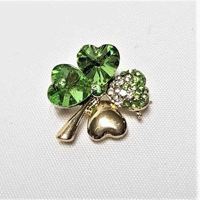 Rhinestone/Gold 4 leaf Clover Brooch Green- Style 20