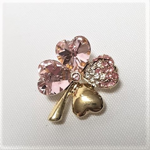 Rhinestone/Gold 4 leaf Clover Brooch Light Pink- Style 21