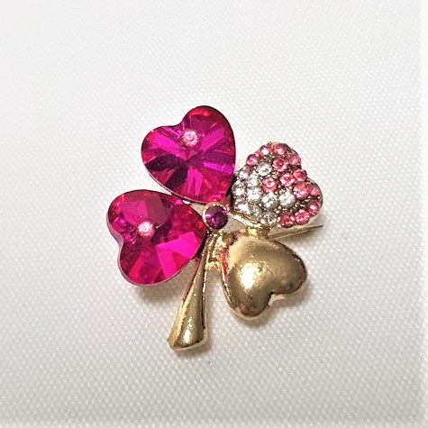 Rhinestone/Gold 4 leaf Clover Brooch Pink- Style 22