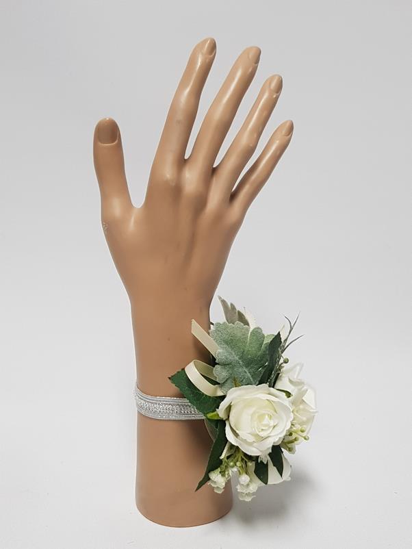 Artificial Wrist Corsage - Riley (Silver Elastic Band) - Image 2