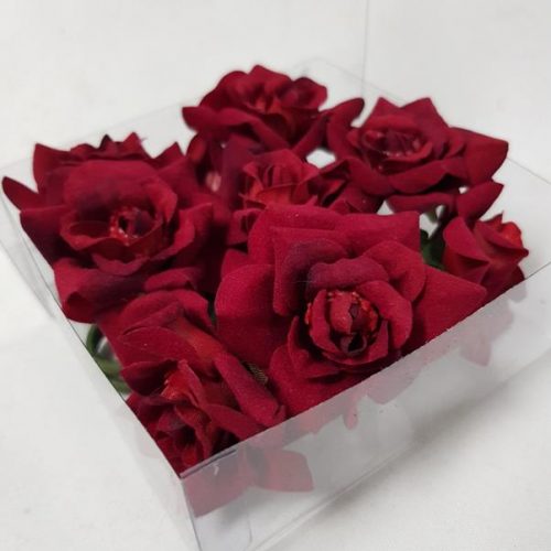 Velvet Mini Rose Heads Red