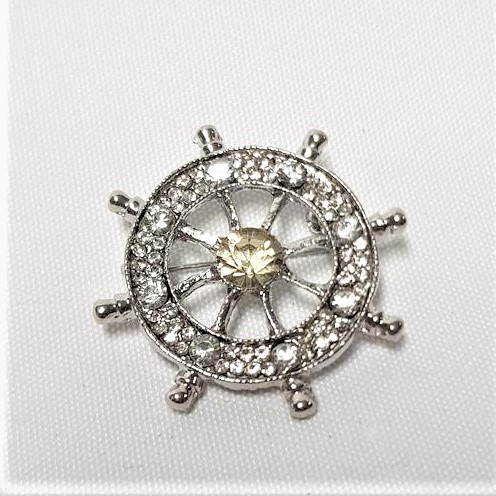 Rhinestone Helm Brooch Silver - Style 36