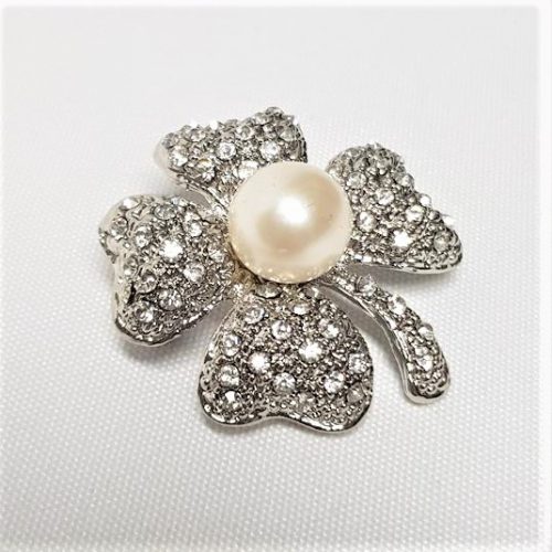 Rhinestone and Peal Clover Brooch - Style 33
