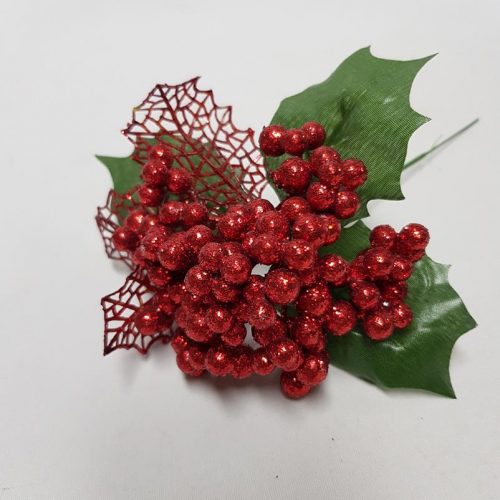 Christmas Glitter Berry Pick Red18cm