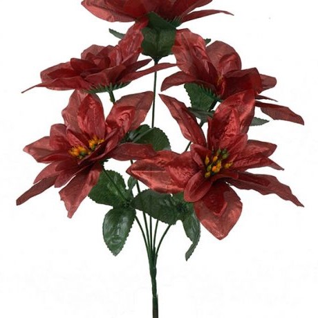 Christmas Poinsettia Bunch Metallic Red 35cm