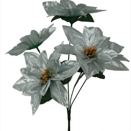 Christmas Poinsettia Bunch Metallic Silver 35cm