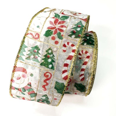 Organza Ribbon Christmas Santa Trees 65mm
