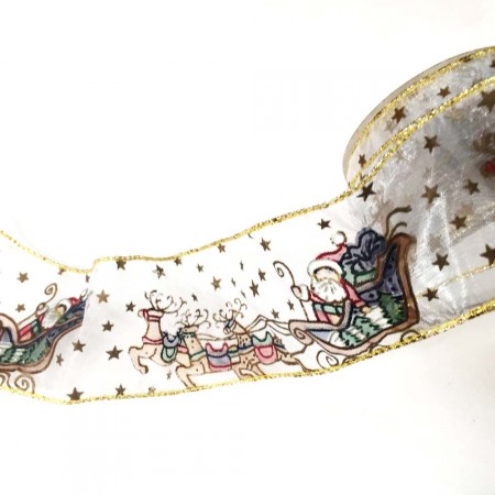 Organza Ribbon Santa Sleigh 65mm