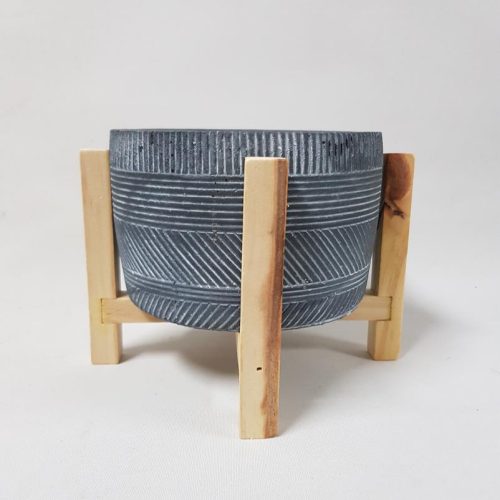 Striped Cement pot with stand 13cm