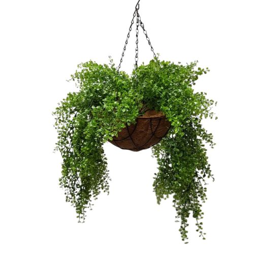 Artificial Button Plant in Rattan Hanging Basket