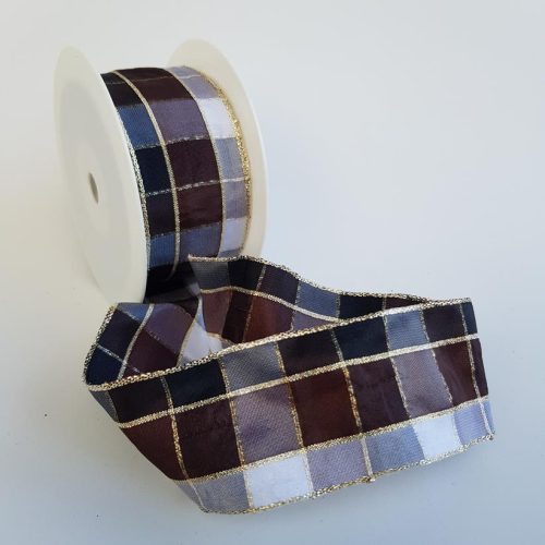 Tartan Ribbon Wired 40mm Brown