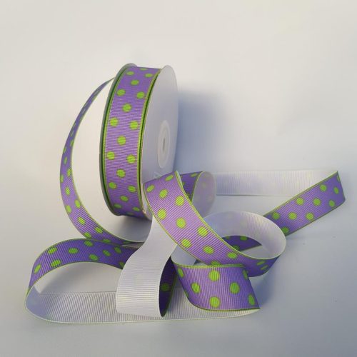 Grosgrain Polka Dot Ribbon Mauve/Green 22mm