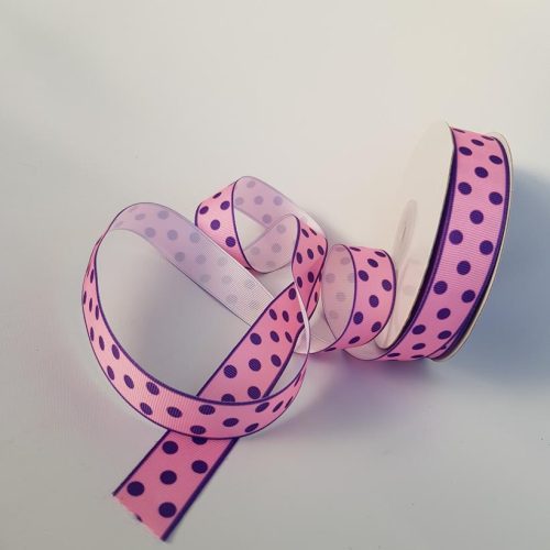 Grosgrain Polka Dot Ribbon Pink/Purple 22mm