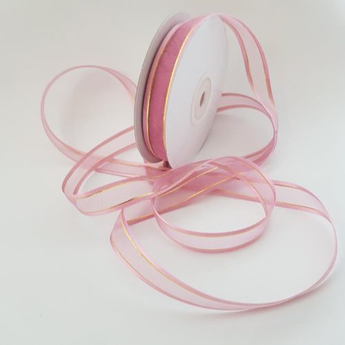 Organza Satin Edged Gold Thread 15mm Dusty Pink
