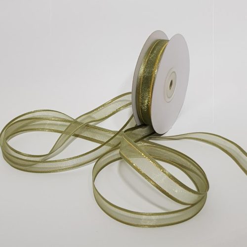 Organza Satin Edged Gold Thread 15mm Old Willow
