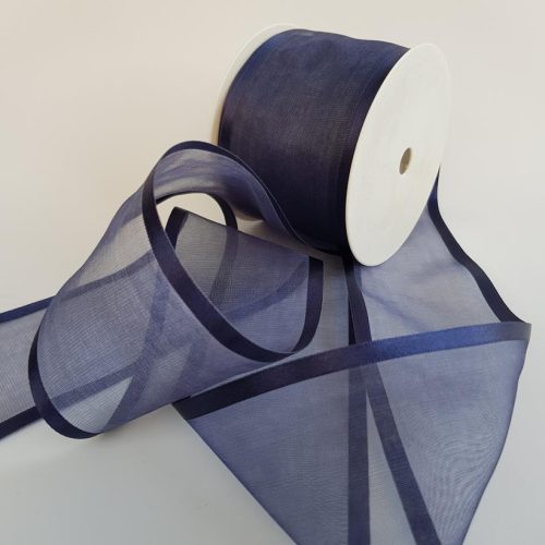 Satin Edged Sheer Centre Ribbon 70mm Navy Blue