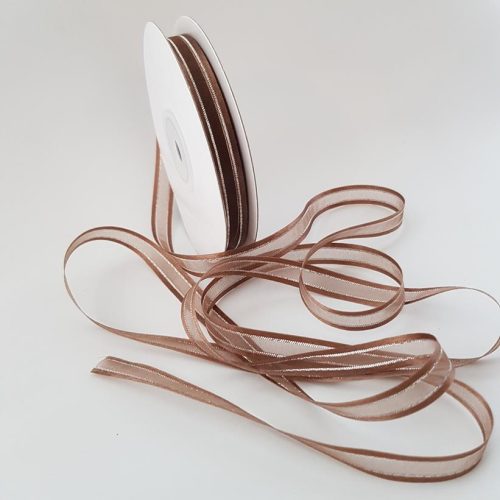 Organza Satin Edge Ribbon silver Thread 10mm Brown