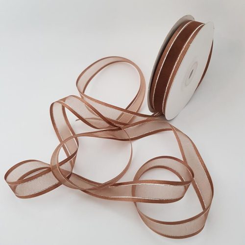 Organza Satin Edged Silver Thread 15mm Brown