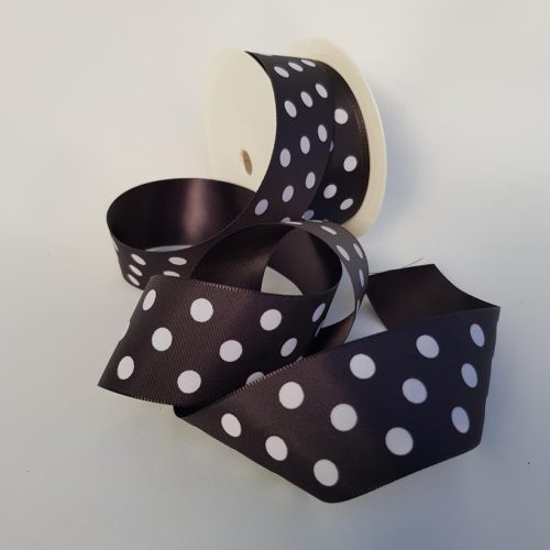 Satin Ribbon Black With White Polka Dots 38mm
