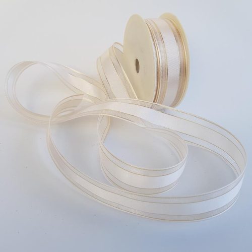 Satin Sheer Ribbon Gold Thread 25mm Cream