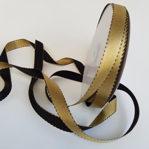 Satin Stitch Ribbon 15mm Old Gold/Black