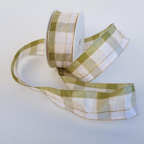 Tartan Ribbon Wired 40mm Green