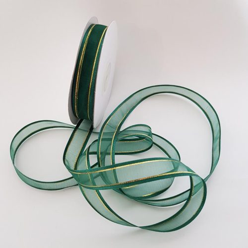 Organza Satin Edged Gold Thread 15mm Hunter Green