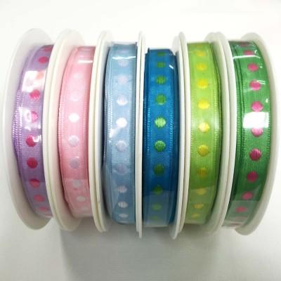 Satin Ribbon Row of Dots 10mm Aqua - Image 2