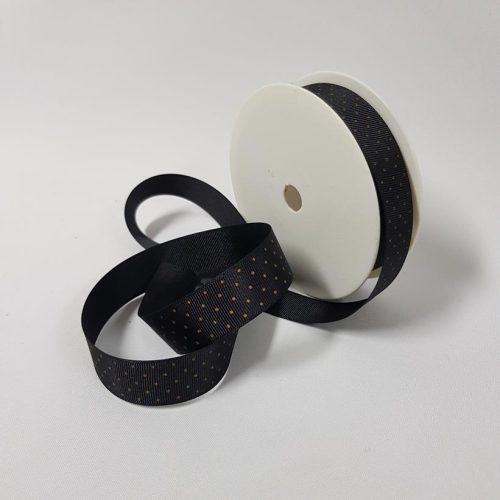 Grosgrain Dotty Ribbon Black 22mm