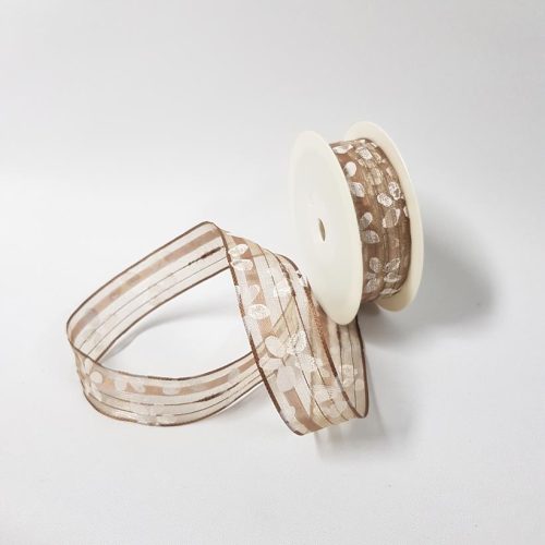 Organza Daisy Print Ribbon Brown
