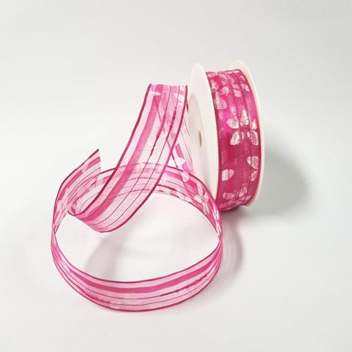Organza Daisy Print Ribbon Hot Pink