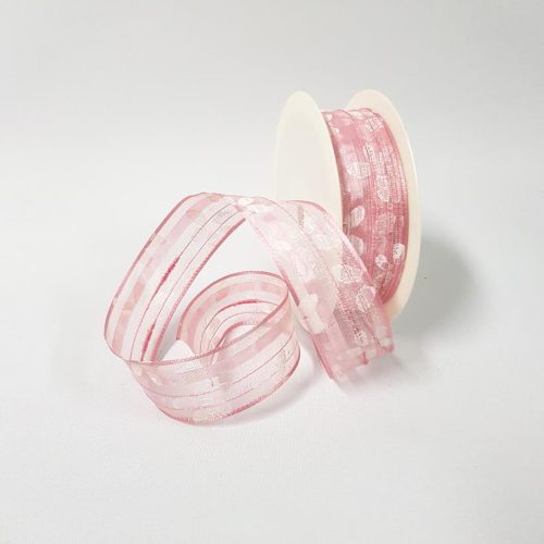 Organza Daisy Print Ribbon Pink