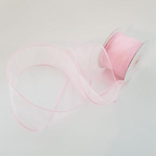 Organza Ribbon Wire Edge Baby Pink 50mm